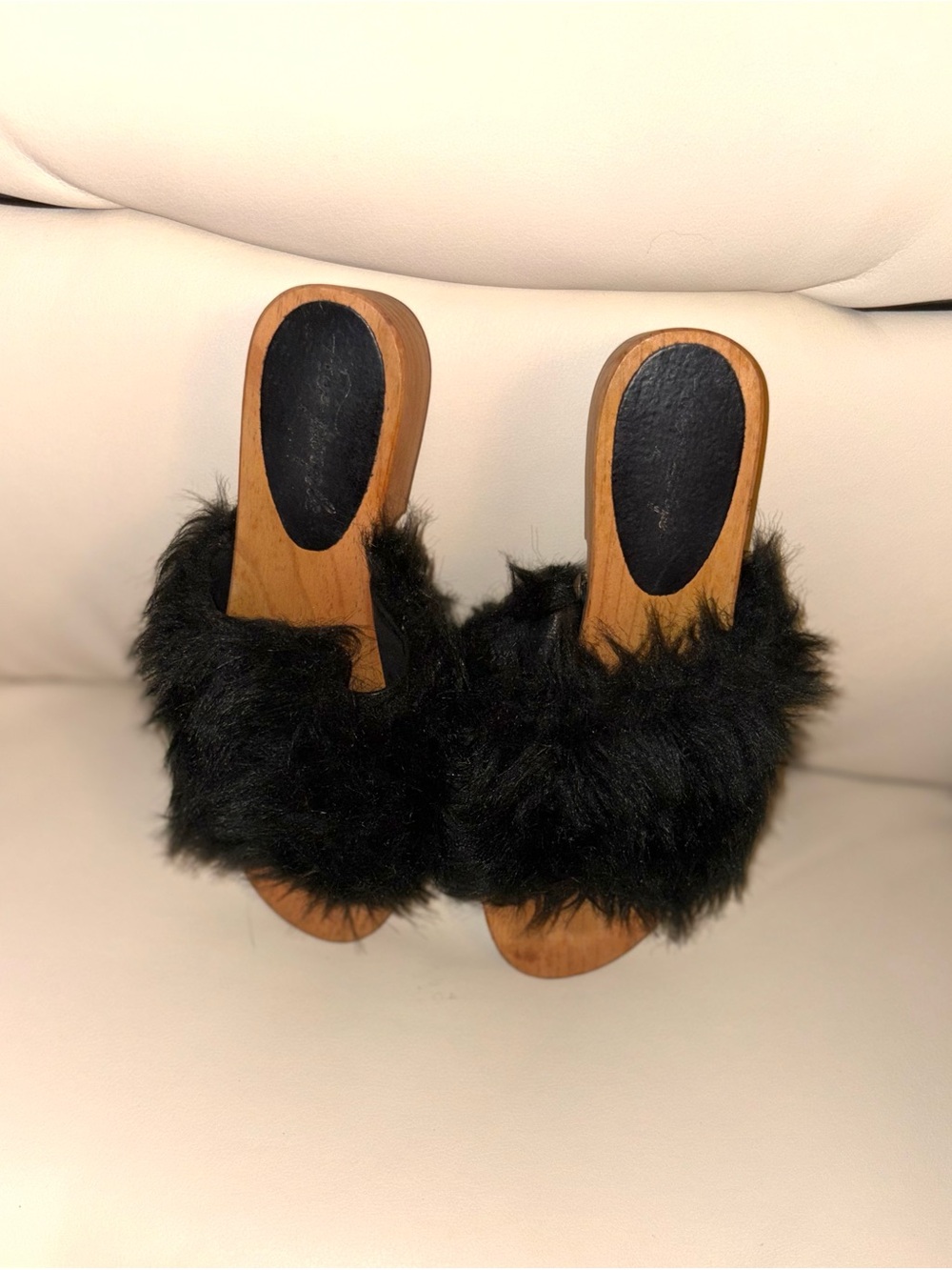 Free People Black Faux Fur Slide Clogs